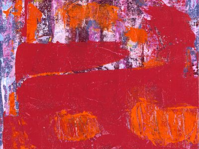 Abstract In Red + Orange Painting close up