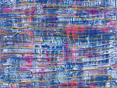 Blue Plaid, Gold Waves