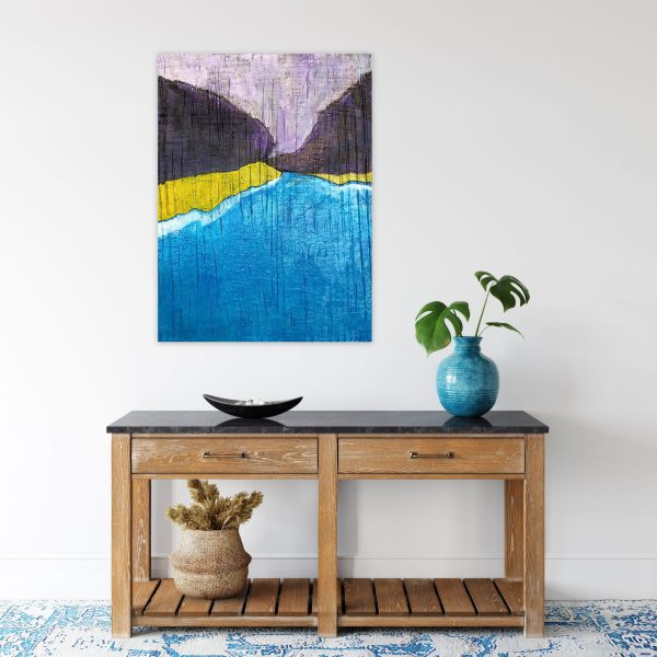 River View above table next to blue vase